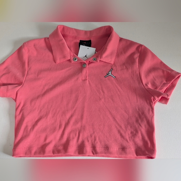 Jordan Nike New Women's Ribbed Cropped Polo Shirt Size L Color Pink Crop Top - Picture 3 of 11
